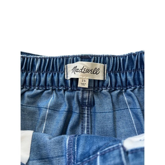Madewell Denim Paperbag Shorts in Indigo Blue Windowpane 25 Tie Waist EUC Cotton - Picture 4 of 6